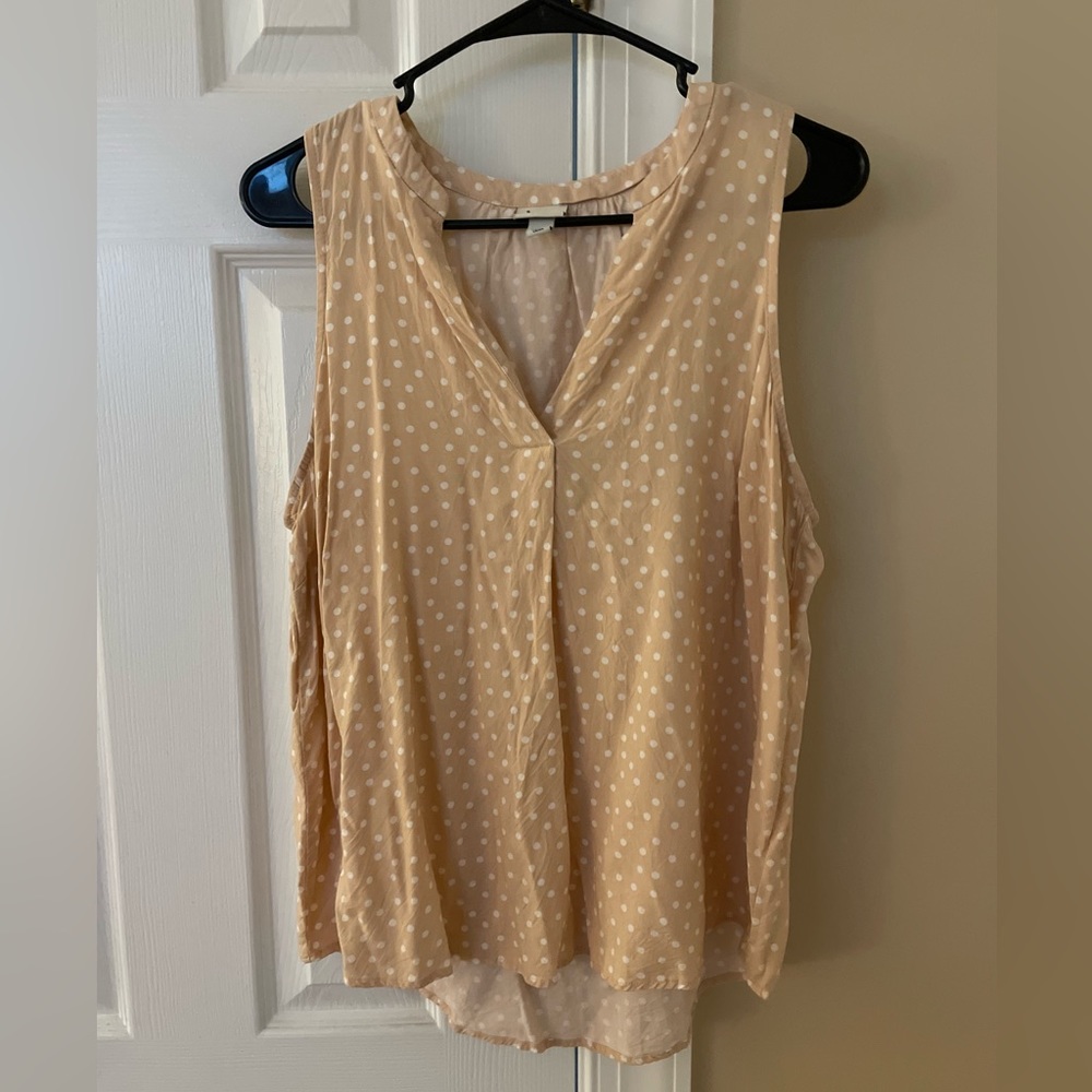 Pale pink polka dotted sleeveless blouse